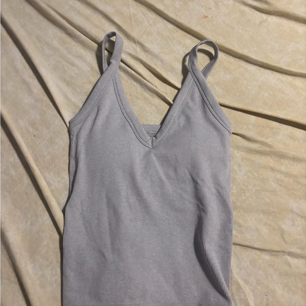 Forever 21 Light Gray Ribbed V-Neck Tank Top